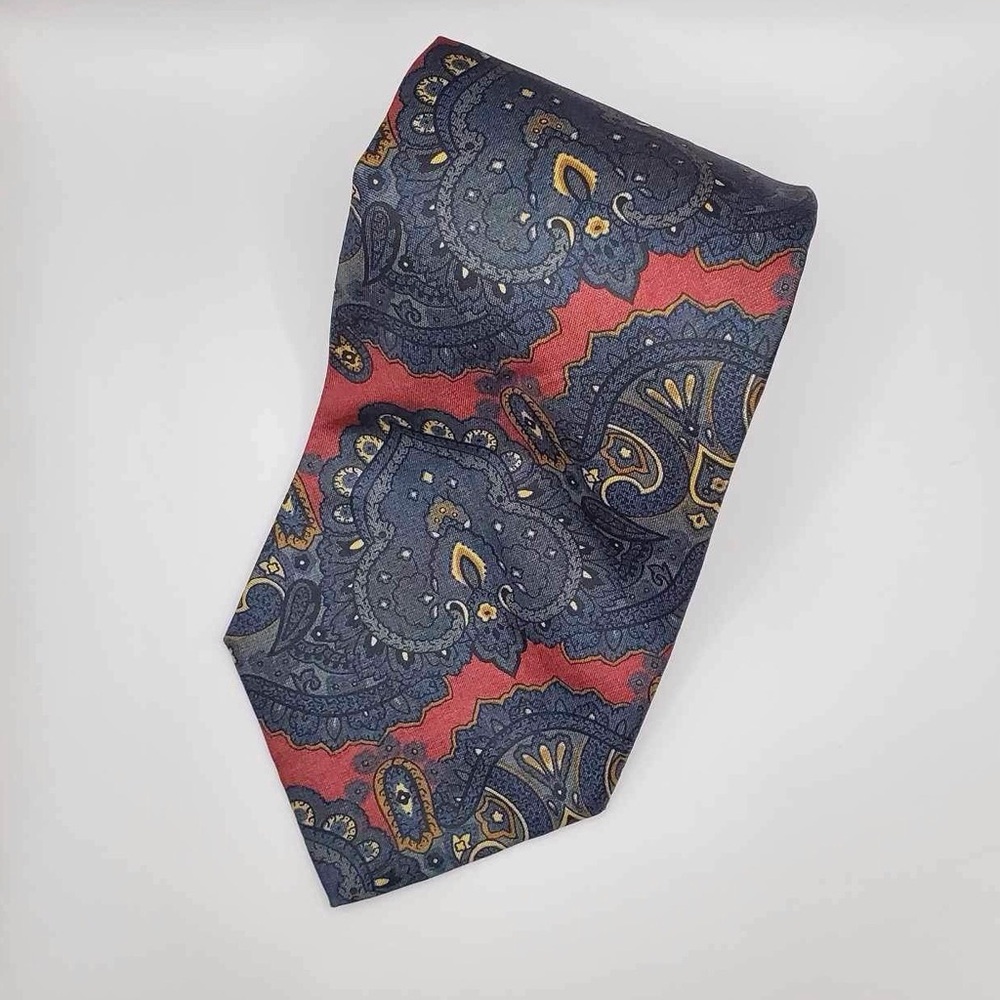 Accent by Isaac Zelcer Navy Red Silk Necktie Ancient Madder